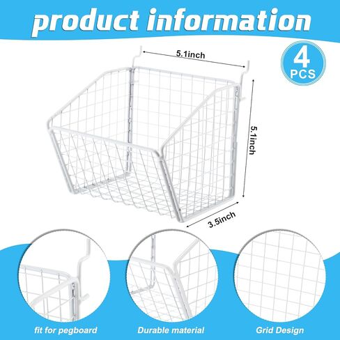 6 Pack Pegboard Baskets, Metal Wire Pegboard Storage Basket Hanging Wall Mount Pegboard Bins Pegboard Organizer Accessories for Tool Storage, Craft Room, Small Parts, Workbench, Black in Kuwait