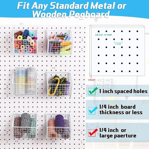6 Pack Pegboard Baskets, Metal Wire Pegboard Storage Basket Hanging Wall Mount Pegboard Bins Pegboard Organizer Accessories for Tool Storage, Craft Room, Small Parts, Workbench, Black in Kuwait