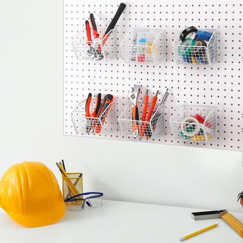 6 Pack Pegboard Baskets, Metal Wire Pegboard Storage Basket Hanging Wall Mount Pegboard Bins Pegboard Organizer Accessories for Tool Storage, Craft Room, Small Parts, Workbench, Black in Kuwait