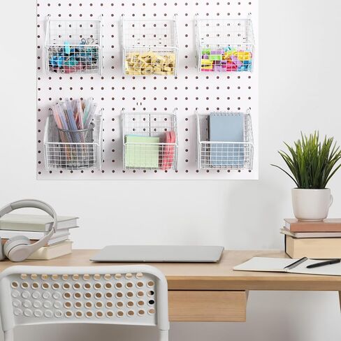 6 Pack Pegboard Baskets, Metal Wire Pegboard Storage Basket Hanging Wall Mount Pegboard Bins Pegboard Organizer Accessories for Tool Storage, Craft Room, Small Parts, Workbench, Black in Kuwait