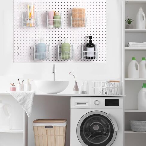 6 Pack Pegboard Baskets, Metal Wire Pegboard Storage Basket Hanging Wall Mount Pegboard Bins Pegboard Organizer Accessories for Tool Storage, Craft Room, Small Parts, Workbench, Black in Kuwait