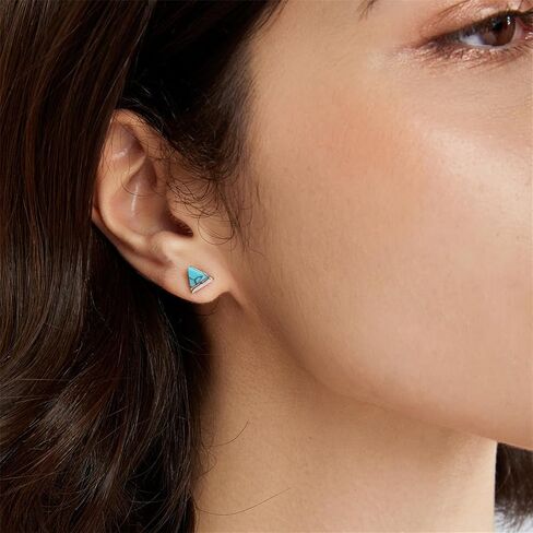 Dreuyet Turquoise Stud Earrings Set for Women Handmade Gemstone Oval Round Flower Cut Shape Square Studs Earrings Boho Turquoise Earrings Trendy Jewelry in Saudi Arabia