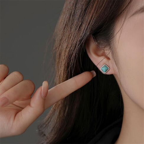 Dreuyet Turquoise Stud Earrings Set for Women Handmade Gemstone Oval Round Flower Cut Shape Square Studs Earrings Boho Turquoise Earrings Trendy Jewelry in Saudi Arabia