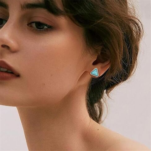 Dreuyet Turquoise Stud Earrings Set for Women Handmade Gemstone Oval Round Flower Cut Shape Square Studs Earrings Boho Turquoise Earrings Trendy Jewelry in Saudi Arabia