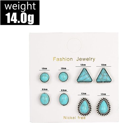 Dreuyet Turquoise Stud Earrings Set for Women Handmade Gemstone Oval Round Flower Cut Shape Square Studs Earrings Boho Turquoise Earrings Trendy Jewelry in Saudi Arabia