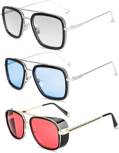 Tony Stark Sunglasses Retro Aviator Sunglasses Square Metal Frame (Tony Stark Same Color AND Spiderman the Same Color) in Saudi Arabia