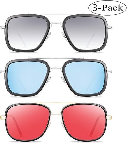 Tony Stark Sunglasses Retro Aviator Sunglasses Square Metal Frame (Tony Stark Same Color AND Spiderman the Same Color) in Saudi Arabia