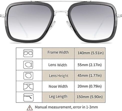 Tony Stark Sunglasses Retro Aviator Sunglasses Square Metal Frame (Tony Stark Same Color AND Spiderman the Same Color) in Saudi Arabia