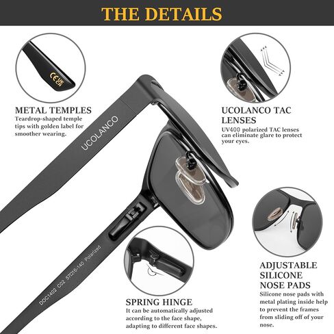 Metal Frame Sunglasses for Men Polarized UV400 with Case,Spring Flexible Hinge For Driving Fishing Hiking Golf in Saudi Arabia