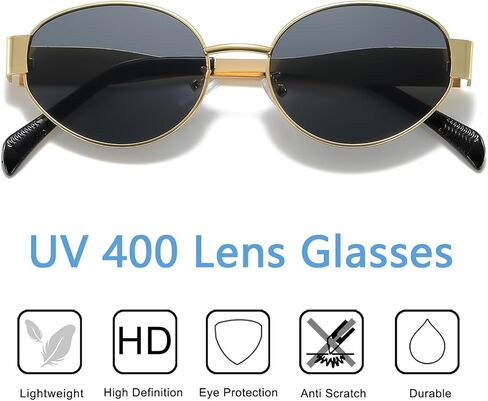 النظارات الشمسية البيضاوية المعدنية UV400 حماية الظلال الكلاسيكية عتيقة مع إطارات متينة الوزن الخفيفة للنساء الرجال in Saudi Arabia