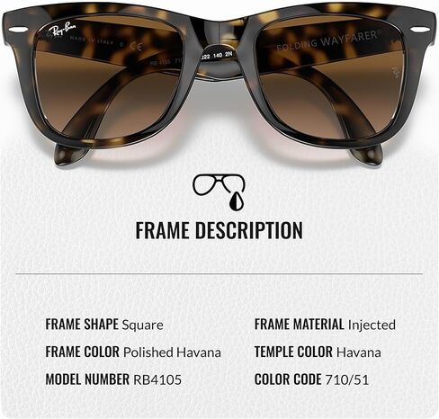 Ray-Ban RB4105 Wayfarer قابلة للطي الكلاسيكية مربع النظارات الشمسية مع حزمة مجموعة النظارات الرسمية in Saudi Arabia