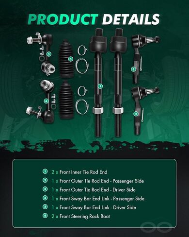 SCITOO 8pcs Front Suspension Kit Outer Inner Tie Rod End w/Steering Boot fit 2003-2009 for Nissan 350Z 2003-2007 for INFINITI G35 Sway Bar Link in Saudi Arabia