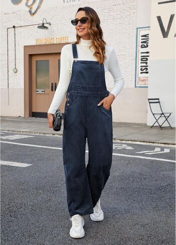 AMEBELLE Corduroy Overalls for Women Barrel Wide Leg Bib Corduroy Pants Women Adjustable Romper Jumpsuit with Pockets in Kuwait
