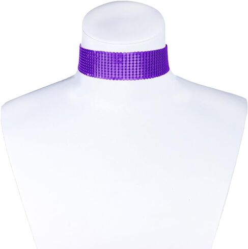 COLORFUL BLING Punk Wide Mesh Metal Sequins Choker Necklace Multicolor Shiny Thick Rhinestone Short Collar Choker for Women Prom Party Costume Jewelry in Saudi Arabia
