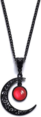 Atiptu Gothic Moon Necklace Punk Crystal Moon Pendant Necklace Vintage Black Crescent Choker Necklace Gothic Necklace Halloween Costume Jewelry for Women in Saudi Arabia