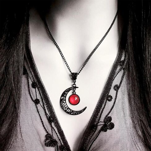 Atiptu Gothic Moon Necklace Punk Crystal Moon Pendant Necklace Vintage Black Crescent Choker Necklace Gothic Necklace Halloween Costume Jewelry for Women in Saudi Arabia