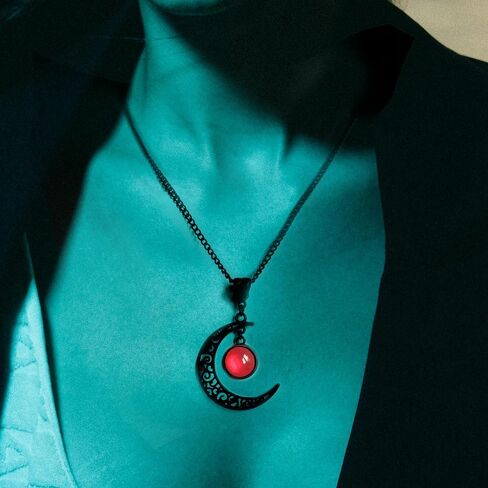 Atiptu Gothic Moon Necklace Punk Crystal Moon Pendant Necklace Vintage Black Crescent Choker Necklace Gothic Necklace Halloween Costume Jewelry for Women in Saudi Arabia