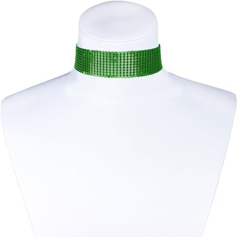 COLORFUL BLING Punk Wide Mesh Metal Sequins Choker Necklace Multicolor Shiny Thick Rhinestone Short Collar Choker for Women Prom Party Costume Jewelry in Saudi Arabia