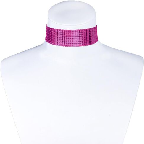 COLORFUL BLING Punk Wide Mesh Metal Sequins Choker Necklace Multicolor Shiny Thick Rhinestone Short Collar Choker for Women Prom Party Costume Jewelry in Saudi Arabia