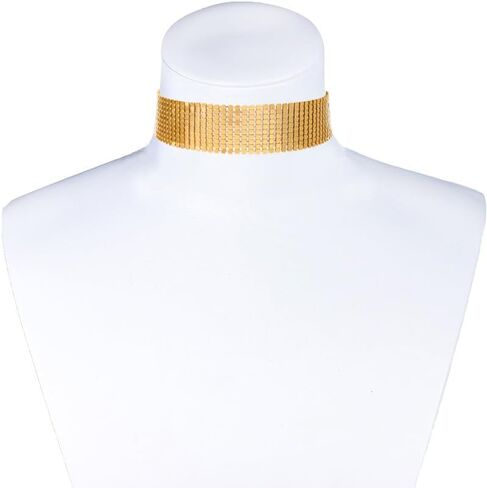 COLORFUL BLING Punk Wide Mesh Metal Sequins Choker Necklace Multicolor Shiny Thick Rhinestone Short Collar Choker for Women Prom Party Costume Jewelry in Saudi Arabia
