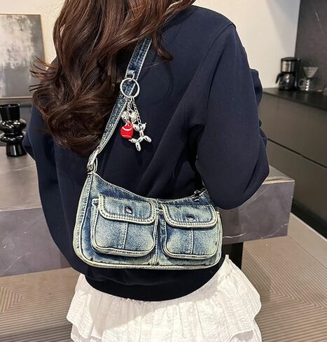 Y2K Denim Purse for Women Vintage Shoulder Bag Small Top Handle Clutch Punk Underarm Handbag with Multiple Pockets 2025 in Kuwait