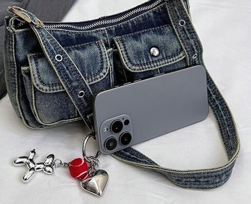 Y2K Denim Purse for Women Vintage Shoulder Bag Small Top Handle Clutch Punk Underarm Handbag with Multiple Pockets 2025 in Kuwait