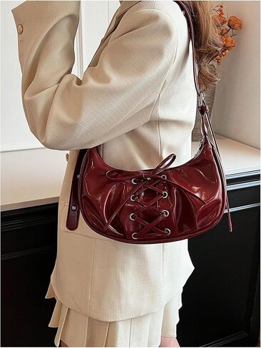 Verdusa Women's Vintage Lace Up Leather Bags Top Handle Crescent Shoulder Handbags in Saudi Arabia