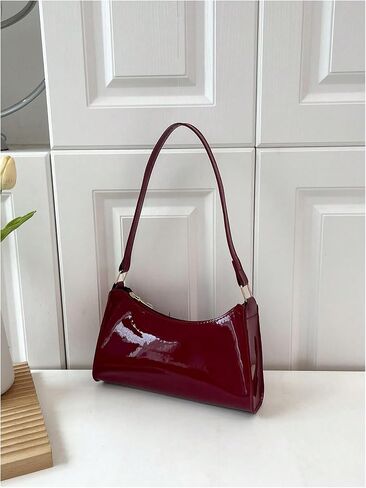 COZYEASE Women's Shiny Patent Leather Shoulder Bag Zipper Top Handle Purse Handbags Trendy Evening Bag in Saudi Arabia
