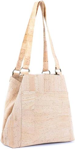 Cork Shoulder Tote Bag for Women, Natural Cork Material, 11L x 10H x 3.5D inches, Light Beige in Saudi Arabia
