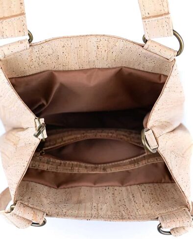 Cork Shoulder Tote Bag for Women, Natural Cork Material, 11L x 10H x 3.5D inches, Light Beige in Saudi Arabia