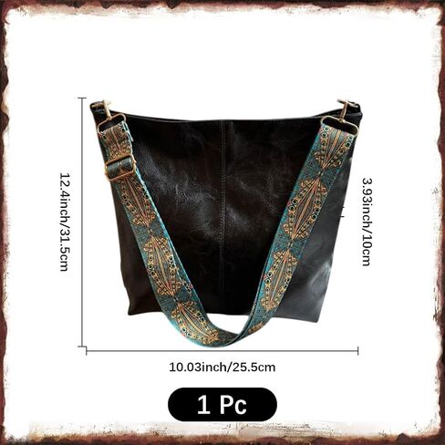 Hobo Crossbody Bag for Women Vegan PU Leather Shoulder Purses Brown Stylish Wide Guitar Strap Tote Bucket Bag with Zipper for Working, Shopping, Traveling, Daily Use, Gifts in Kuwait