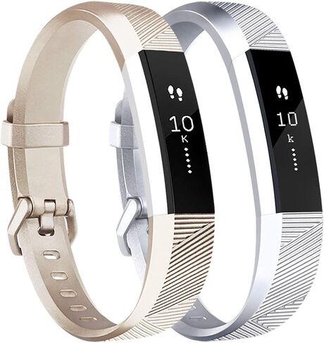Tobfit Pack 2 Sport Bands Compatible with Fitbit Alta Bands/Alta HR/Ace, Soft TPU Replacement Wristbands with Metal Secure Buckle for Women Men (Black/Black, Large) in Kuwait