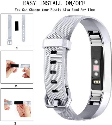 Tobfit Pack 2 Sport Bands Compatible with Fitbit Alta Bands/Alta HR/Ace, Soft TPU Replacement Wristbands with Metal Secure Buckle for Women Men (Black/Black, Large) in Kuwait