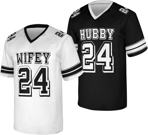 القمصان بعل وزوجة القميص مطابقة للزوجين السيد Mrs Football Jerseys ، الاسم المخصص والزوج والزوجة ، بالأبيض والأسود in Saudi Arabia