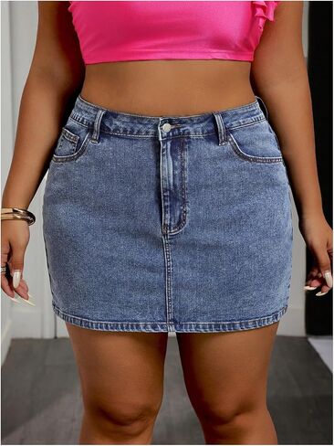 Wdirara Women's Plus Size Bow Knot Denim Mini Mini Skirty Stready High Pheacted Bodycon Jean تنانير in Kuwait
