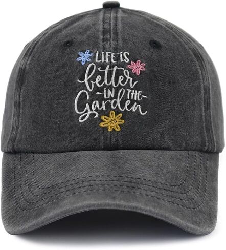 Life is Better in The Garden Hat for Women, Adjustable Embroidered Cotton Gardening Baseball Cap in Saudi Arabia