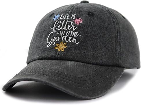 Life is Better in The Garden Hat for Women, Adjustable Embroidered Cotton Gardening Baseball Cap in Saudi Arabia