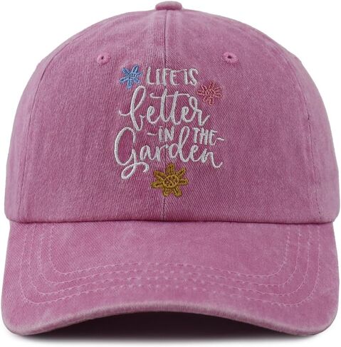 Life is Better in The Garden Hat for Women, Adjustable Embroidered Cotton Gardening Baseball Cap in Saudi Arabia