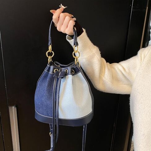 Denim Bucket Bag for Women Handbag Trendy Jean Purse Drawstring Crossbody Shoulder Bag in Saudi Arabia