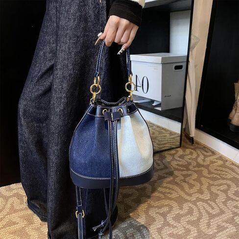 Denim Bucket Bag for Women Handbag Trendy Jean Purse Drawstring Crossbody Shoulder Bag in Saudi Arabia