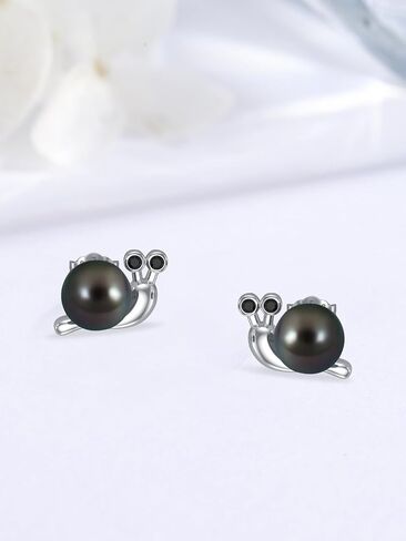 Tahitian Black Pearl Earrings 925 Sterling Silver Black Snake Stud Earrings Animal Snake Jewelry Pearl Gift for Wife Women Mom Jewelry for Wedding Birthday in Saudi Arabia