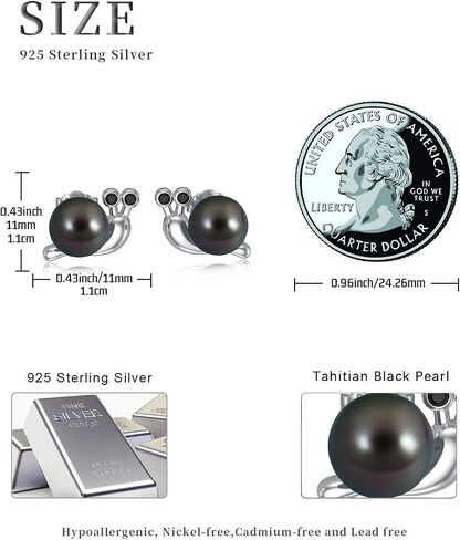 Tahitian Black Pearl Earrings 925 Sterling Silver Black Snake Stud Earrings Animal Snake Jewelry Pearl Gift for Wife Women Mom Jewelry for Wedding Birthday in Saudi Arabia