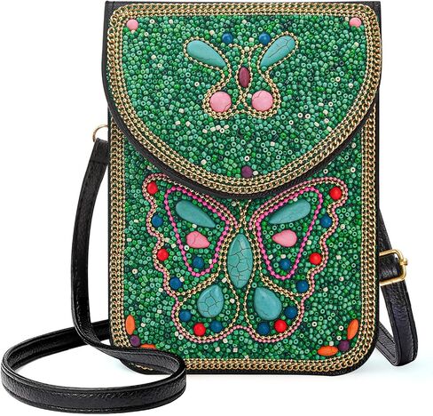 Small Beaded Crossbody Bag for Women, Boho Cell Phone Shoulder Purse Wallet with Handcrafted Colorful Beads in Saudi Arabia