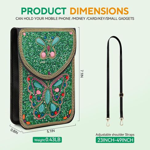 Small Beaded Crossbody Bag for Women, Boho Cell Phone Shoulder Purse Wallet with Handcrafted Colorful Beads in Saudi Arabia