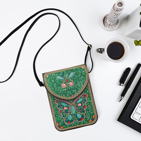 Small Beaded Crossbody Bag for Women, Boho Cell Phone Shoulder Purse Wallet with Handcrafted Colorful Beads in Saudi Arabia