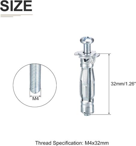 مرساة حائط مجوفة M4x32mm - 5 عبوات - جيدة للجدران الجصية المجوفة - مسامير تثبيت الحوائط الجافة المجوفة من الفولاذ الكربوني، فضي in Saudi Arabia