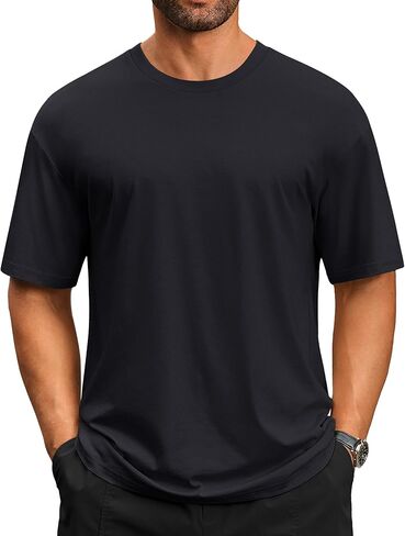 Cotrasen Men's T-Shirt Curve Hem UPF 50+ Moisture Wicking Cooling Short Sleeve Casual Slightly Loose Solid Basic Tee Tops in Kuwait