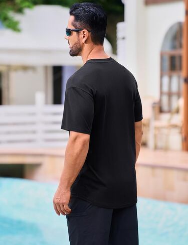 Cotrasen Men's T-Shirt Curve Hem UPF 50+ Moisture Wicking Cooling Short Sleeve Casual Slightly Loose Solid Basic Tee Tops in Kuwait