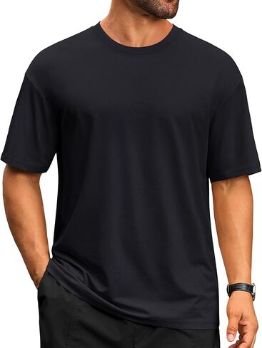 Cotrasen Men's T-Shirt Curve Hem UPF 50+ Moisture Wicking Cooling Short Sleeve Casual Slightly Loose Solid Basic Tee Tops in Kuwait