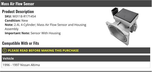 MAF Mass Air Flow Sensor and Housing Assembly - Compatible with 1996-1997 Nissan Altima 2.4L 4-Cylinder in Saudi Arabia